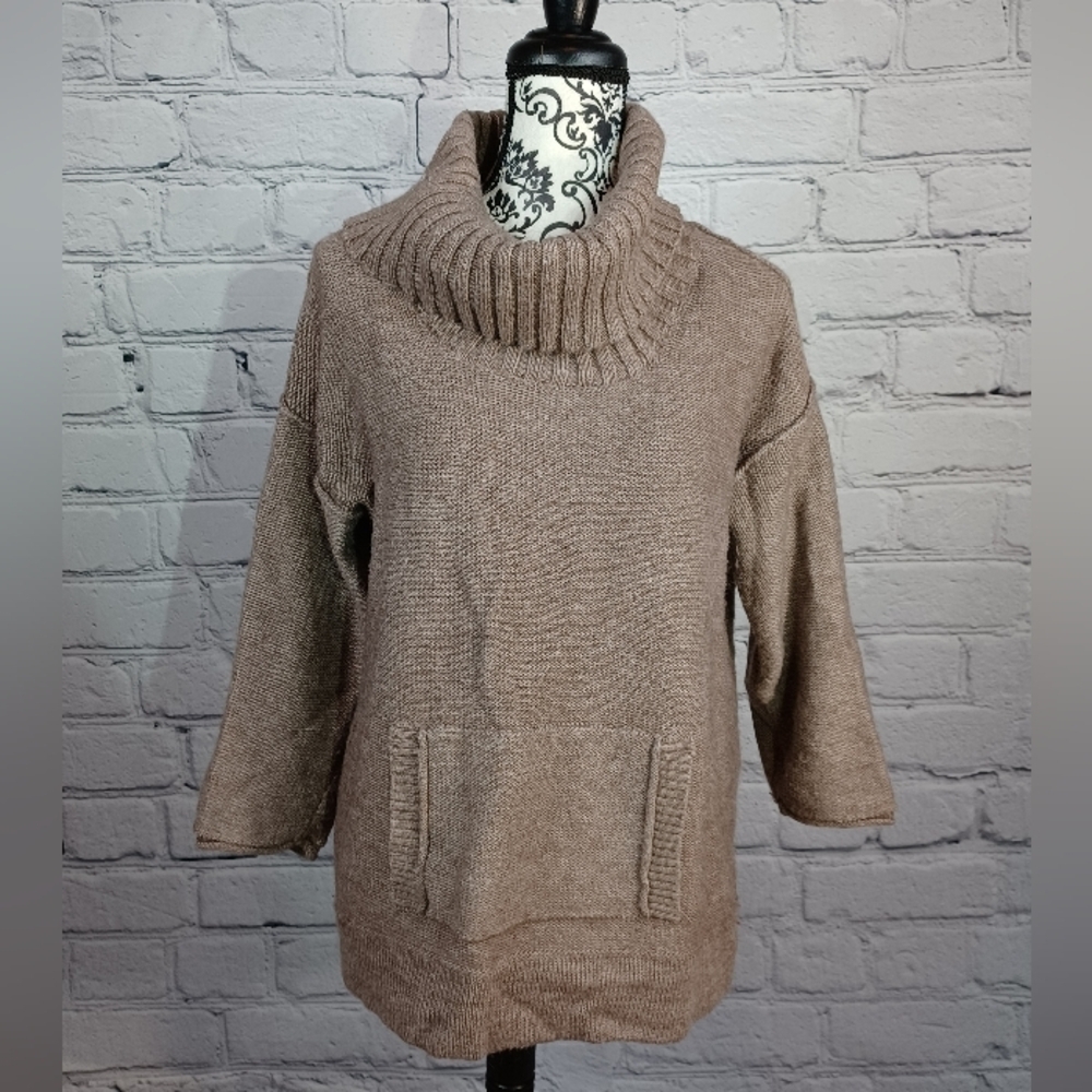 J Crew Women's Long Sleeve Stretch Knit Turtle Neck Sz L Sweater Pocket B30